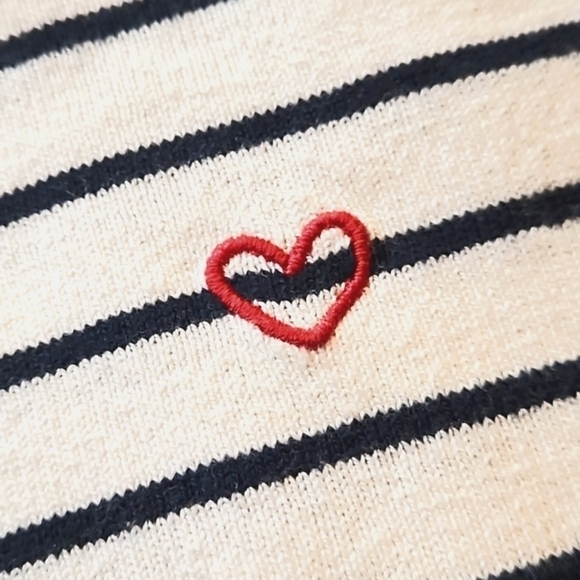 NEW! LOFT Cotton Blend Striped Embroidered Heart Knit Sweater Top. - Picture 4 of 7